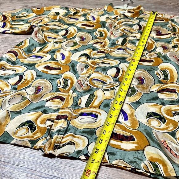 Hombre Mens Multicolor Hat Print 100% Silk Short Sleeve‎ Button Up Shirt Medium - Picture 4 of 8